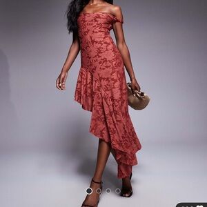 ASOS design off the shoulder asymmetric sude slit dress